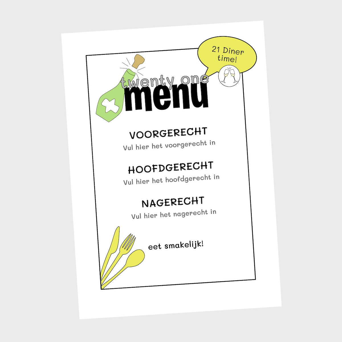 21 Diner menukaart printen - twenty one menu