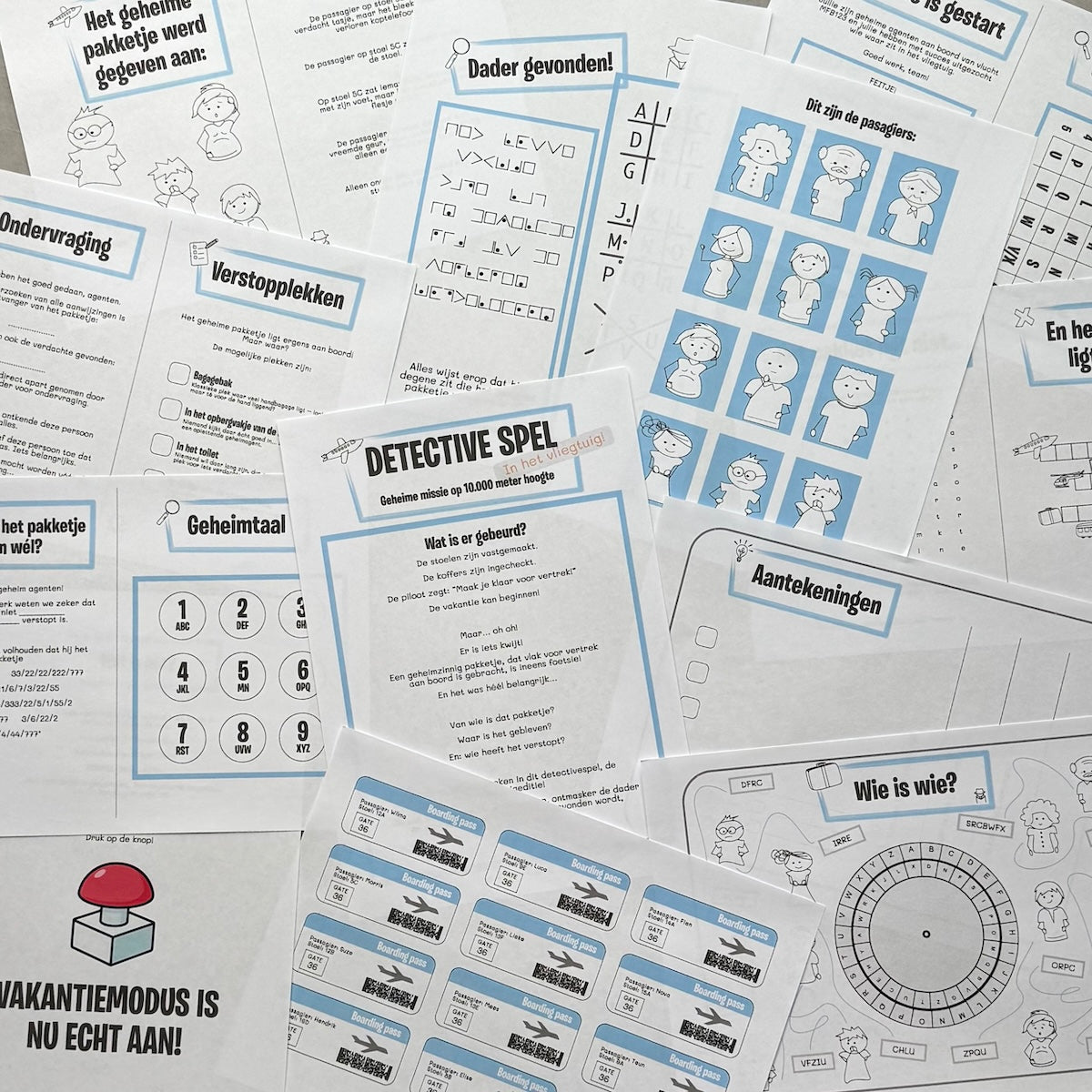 Detective spel voor in het vliegtuig