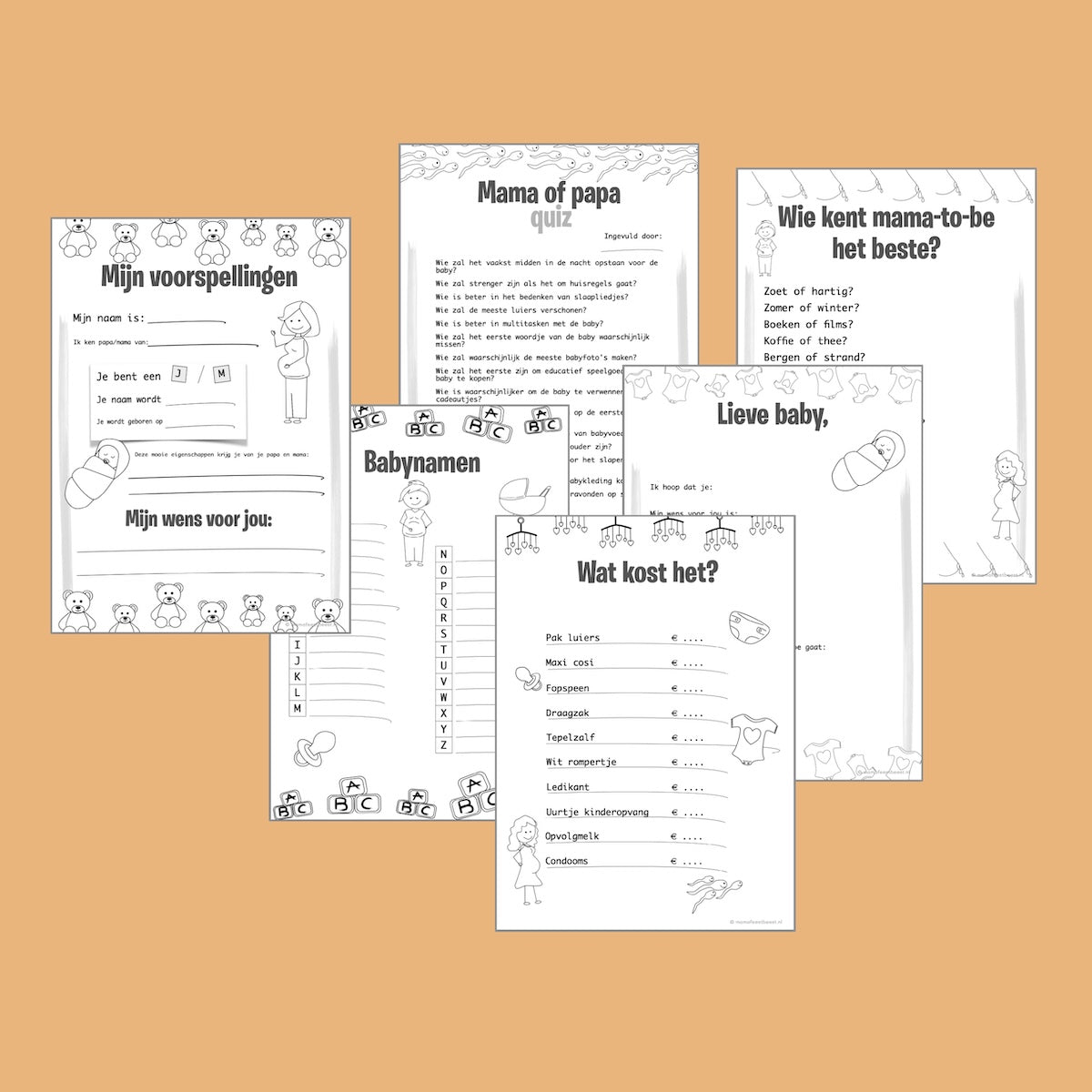 Babyshower invulkaarten printen – Mamafeestbeest